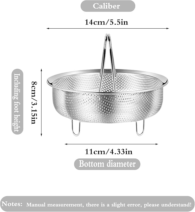 Food Grade Stainless Steel Steamer with Carrying Handle Three Legged Stand, Multifunctional Home Steamer, Essential for Healthy Cooking (5.5in)