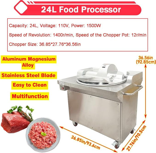 JARYANNIX 110V 24L Commercial Food Chopper Processor 1500W Electric Meat Vegetable Grinder Blender Multifunctional Food Cutter for Meat Vegetables Fruits Ginger Garlic 1400r/min
