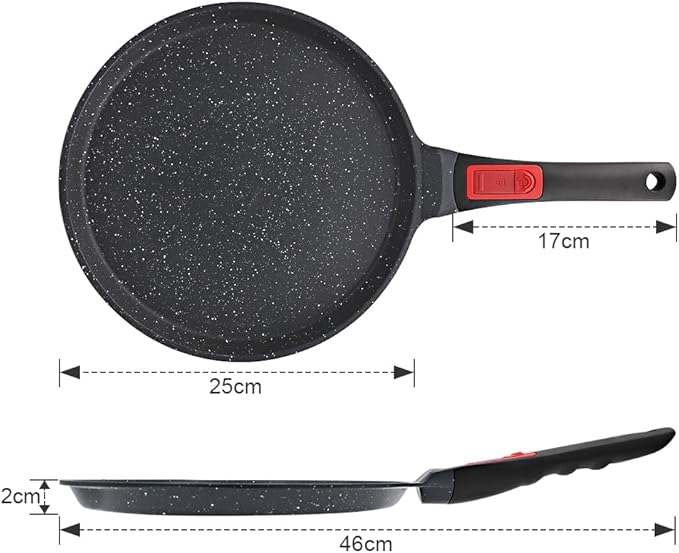 RANX INGST Non Stick Crepe Pan with Detachable Handle, 10 Inch Cast Aluminium Dosa Tawa Tortilla Pan, Pancake Pan Induction Compatible - Black