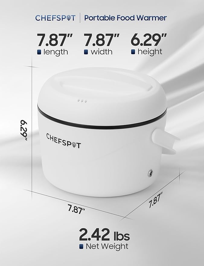 Electric Lunch Box, 37oz Portable Food Warmer with 12V/24V Car & 120V Home Plugs, Spill-Proof, BPA-Free, Dishwasher-Safe, No Microwave Needed, with Utensil Set & Carry Bag (Arctic White)