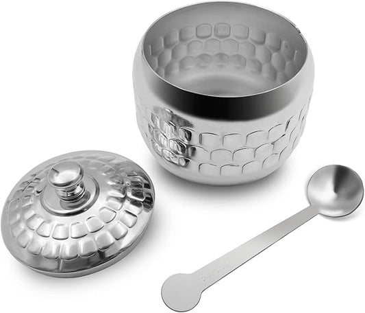 Stainless Steel Sugar Bowl Coffee Seasoning Jar Condiment Pot Spice Container Canister Cruet with Lid and Spoon