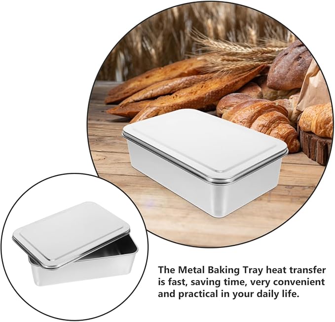 Kichvoe Stainless Steel Loaf Pan with Lid - Non-Stick Bread Pan for Baking | Rectangle Toast Mold Metal Bakeware for Homemade Meatloaf, Cakes, Brownies, 9.05×5.90×2.55 Inch