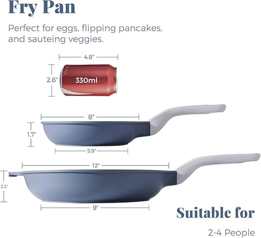 PRICUSIS Nonstick Ceramic Frying Pan Skillet, 10+12 Inch Induction Compatible with Stay Cool Handle, Healthy PTFE PFAS & PFOA Free Omelet Pan, Dishwasher Safe (Blueberry Gray)
