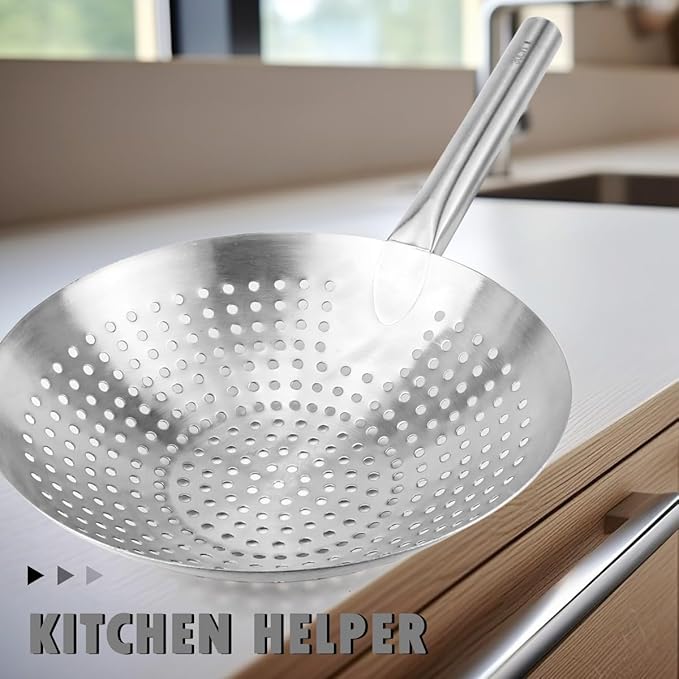 DOERDO Pasta Strainer Oil Skimmer 12 Inch Stainless Steel Skimmer Slotted Spoon for Kitchen Cooking Frying, 30CM