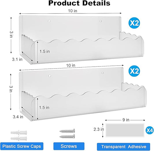 10 inch Spice Rack Wall Mounted,4 Pack Spice Organizer Shelf for Stove Cabinet Pantry Door, Adhesive or Screw Hanging Wall Spice Shelf Storage Holder in Kitchen and RV - Frost Color