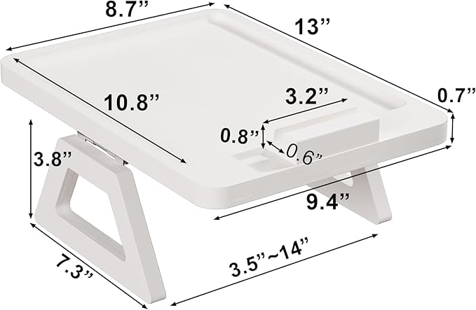Couch Arm Tray with 360°Phone,Bamboo Folding Sofa Tray,Sofa Armrest Trays Clip-On Couch Desk for Drinks,Snacks,Phone,Remote Control(White)