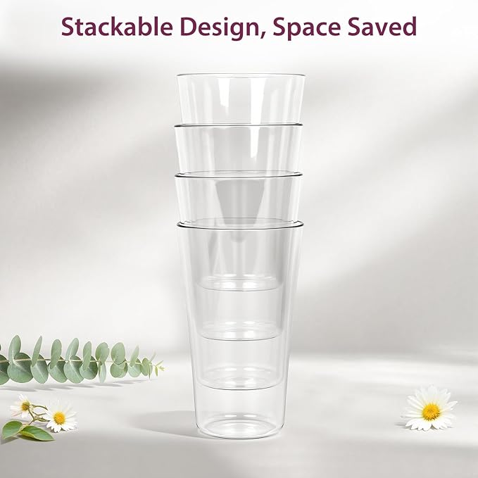 Freshmage 20oz Plastic Tumblers (Set of 8), All-Clear Reusable Water Cups, BPA-Free, Shatter-Proof, Dishwasher & Microwave Safe, Stackable Drinking Glasses for Home, Outdoor, Camping, Picnic, Pool