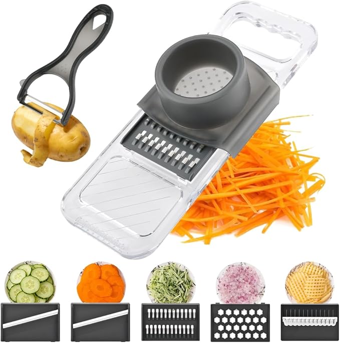 Multifunctional Mandoline Slicer,6-in-1 Adjustable Blade,Transparent Vegetable Cutter with Safe Hand Guard,Easy-Clean & Compact Storage for Salad Prep, Chips, Fruits & Daily Cooking