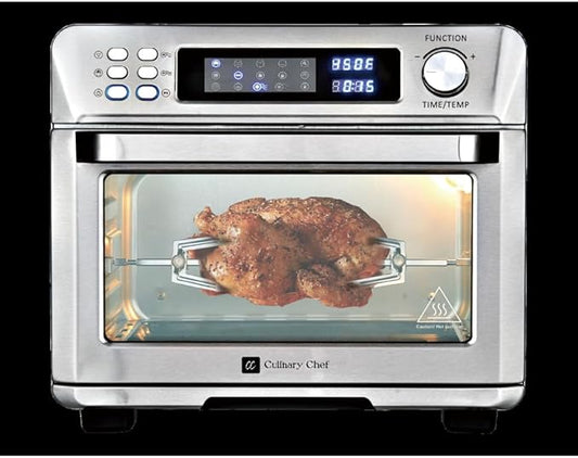 CULINARY CHEF Air Fryer Oven, Digital, 26 Quart 10-in-1 Countertop Toaster Oven & Air Fryer Combo - Grill, Rotisserie, Dehydrator, Pizza Oven, & More, Stainless Steel