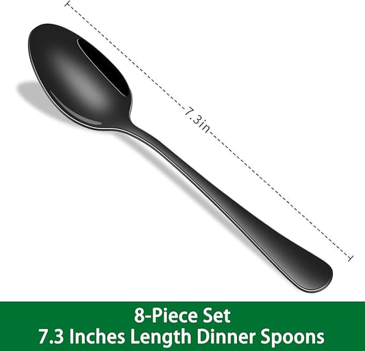 Black Soup Sooon,8 PCs 7.3 Inch Dinner Spoons,PVD Black Stainless Steel Table Spoons,Dishwasher Safe Metal Tablespoon for Home,Party or Restaurant