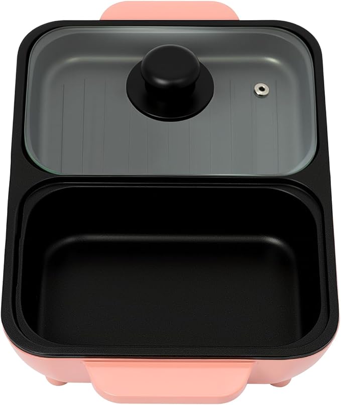 1300W & Nonstick Dual Zone Electric Hot Pot & Tabletop Grill for 3 People, Multi-Cooker for Hot Pot, BBQ, Korean BBQ, Shabu Shabu, Family Dinner & Party, 110V (1300w+mini+pink)