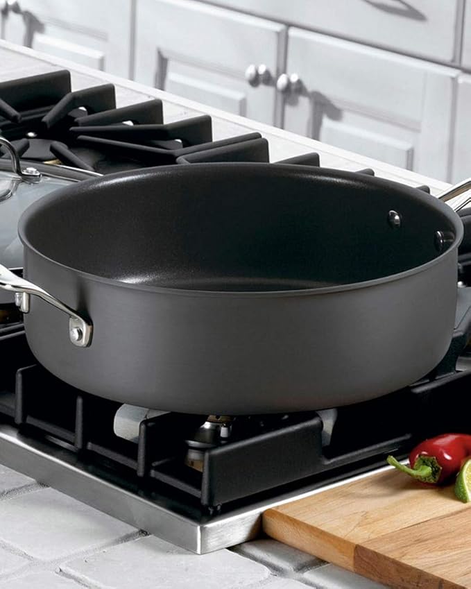 Chef's Classic Non-Stick Hard Anodized Saute Pan with Lid Size: 5.5-Quart