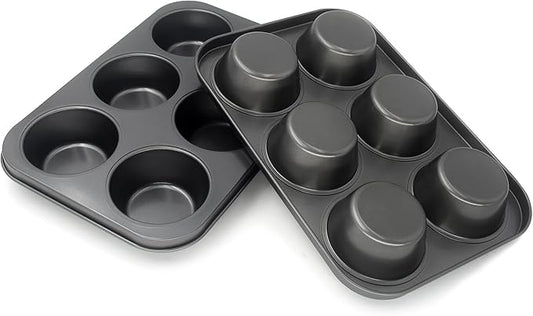 Bakexcel Non-Stick Jumbo Muffin Pans, 6-Cup Set of 2 Baking Pans with a Spatula for Extra-large Muffins & Cupcakes