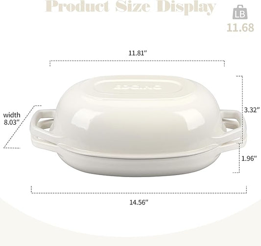 EDGING CASTING Enameled Cast Iron Oval Dutch Oven Pot with Lid, Dutch Oven for Sourdough Bread Baking, Oval Bread Pan, Bread Oven, Bread Dutch Oven, 5qt, White