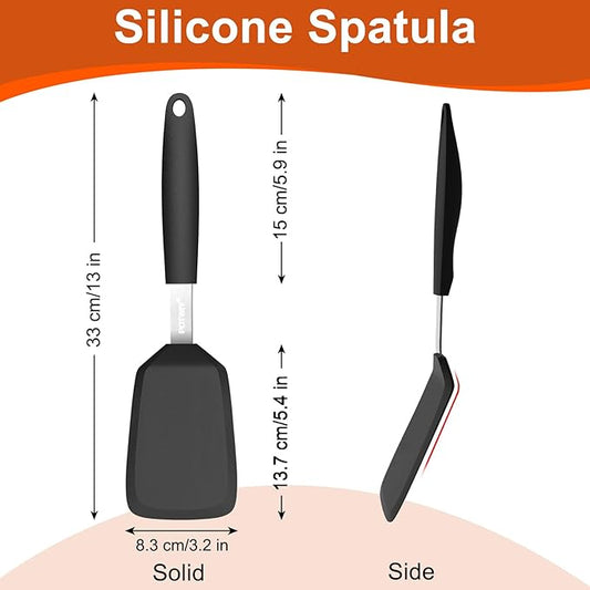 Silicone Spatula, 13 x 3.2 In, 600°F Heat Resistant Kitchen Spatula, BPA Free, Flexible Turner For Non Stick Frying Pan, Cooking, Flipping Egg and Pancake, Dishwasher Safe, Black