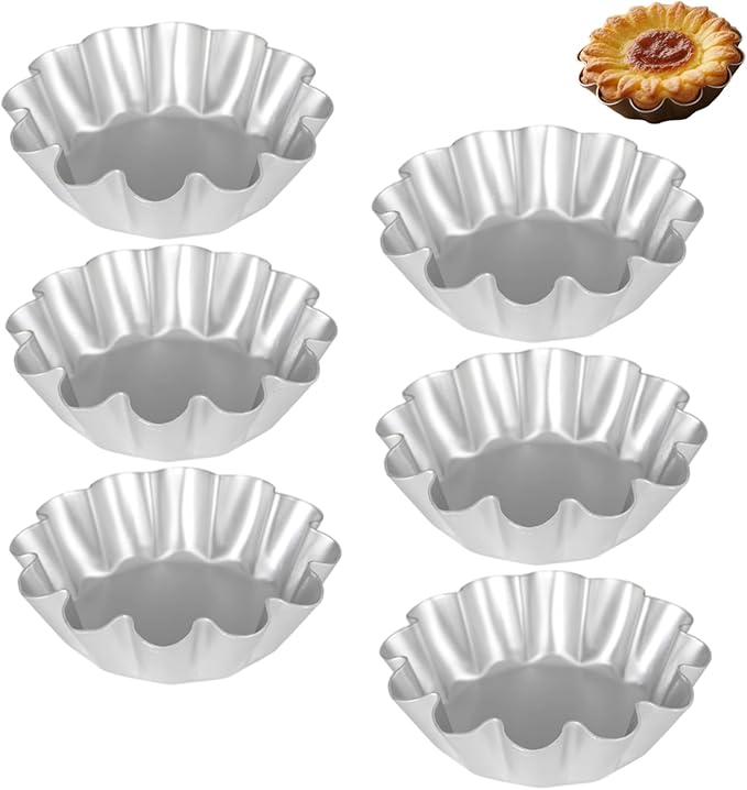 Uanqfegy Non-Stick Flower Shape Egg Tart Molds, 6-Pack Reusable Baking Pans for Tarts, Cakes & Puddings/4.7 Inch