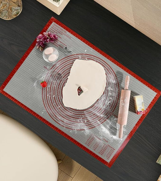 Non-slip Silicone Pastry Mat Extra Large with Measurements 36''By 24'' for Baking Mat, Counter/Dough Rolling/Oven Liner/Fondant/Pie Crust(Red)