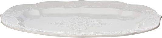 Lenox Serveware, Lenox French Perle White Serving Platter, Oval Shape, 18.5-Inch, Stoneware, Dishwasher Safe, Turkey Platter for Thanksgiving, Winter Hosting, Christmas Serving (White, 1 Piece)