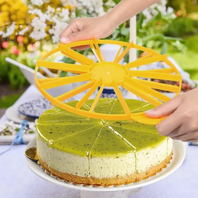 Cake Portion Cutter, Double Sided Cake Portion Marker, Round Cake Slicer, 10 or 12 Pieces, Yellow, 26.8 cm /10.6 In Diameter