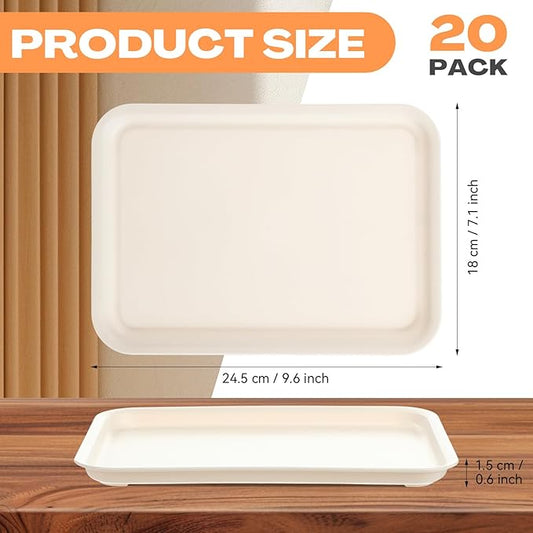 Sintuff 20 Pcs Plastic Art Trays Colorful Fast Food Lunch Trays Bulk Activity Crafts Sensory Serving Organizer for Home, School, Kids, DIY Projects, Painting, Beads(White,10 x 7 Inch)