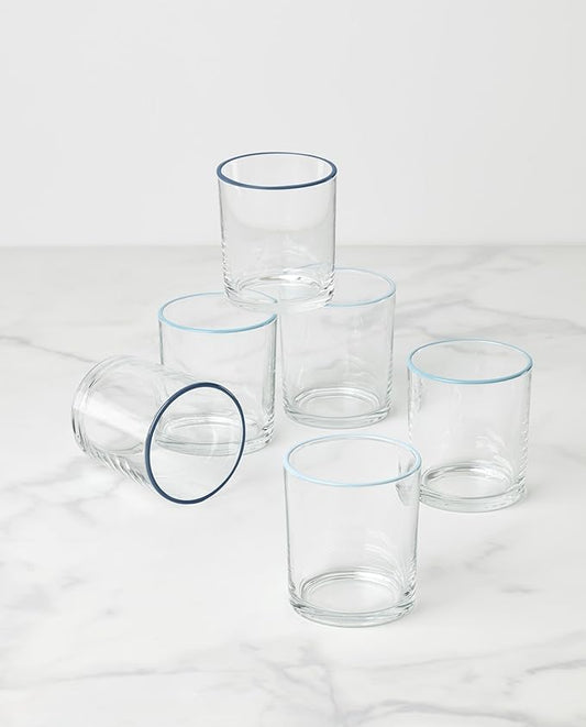 Oneida Glassware, 24 Seven Turquoise Medium Tumbler, Set of 6, 13.5-Ounce Capacity, Made From Glass, Dishwasher Safe Tumbler, Drinking Glass Set, Home and Kitchen, Clear Glasses (Turquoise, 6 Piece)