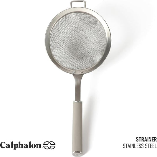 Calphalon Edge Stainless Steel Strainer w/Thermoplastic Rubber Handle - Taupe