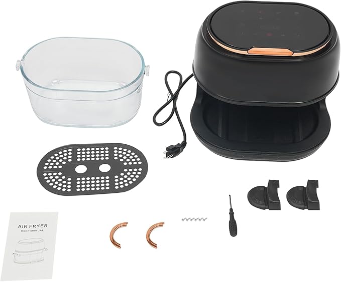 banborba Air Fryer, 900W 4.23QT Glass Air Fryer, Smart Compact Airfryer with Digital Display, 140℉-374℉ Adjustable Temperature, 120 Min Timer, for Cakes, Chicken Wings, Fish, Meat, Shrimp, Vegetables