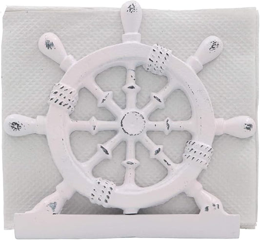 THDC Nautical Napkin Holder, Lunch, Dinner, Nautical Collection Napkin Holder, Made of Metal (Wheel Distressed Pink)