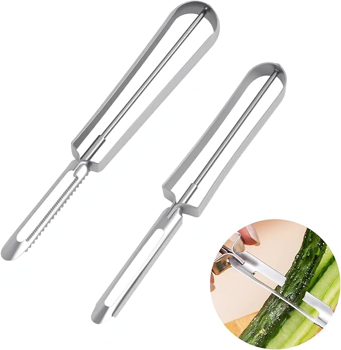 2 Pcs Stainless Steel Vegetable Peelers, Kitchen Potato Carrot Peelers with Ergonomic Handle for Safety and Control, Dishwasher Safe, Sharp, Rust-Resistant for Easy Peeling
