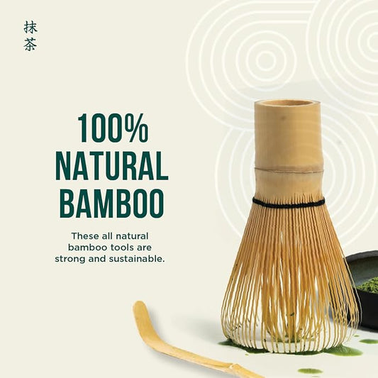 Jade Leaf Matcha - Traditional Bamboo Whisk (Chasen) + Scoop (Chashaku) - Replacement Tea Set For Frequent Green Tea Powder Preparation - Great Gift for Matcha Lovers