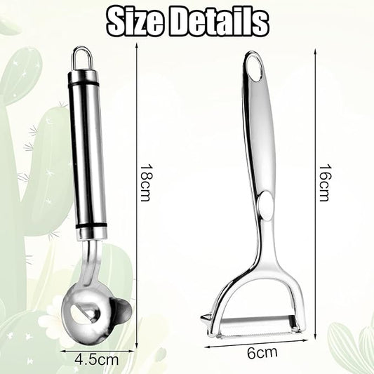 2 Pcs Cactus Peeler Tools, Stainless Steel Cactus Paring Knife and Peeler Spoon Long Handle Slicing Noodle Cutter with Hole for Cactus Kitchen Cooking Noodles