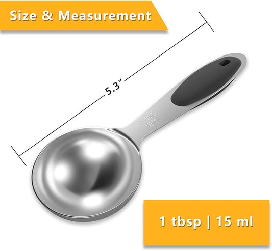 LEIFENY 1PCS 1 Tbsp(3tsp, 1/2oz, 15ml) Single Measuring Spoon with Black Silicone Grip, Stainless Steel Individual Measure Scoop Only