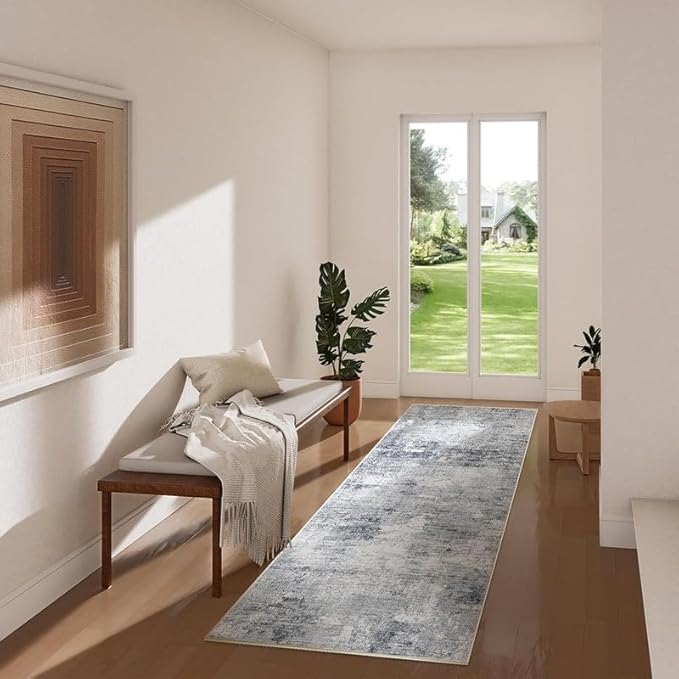 Machine Washable Hallways Runner Rug: 2'x 10' Runner Rug Stain Resistant Abstract Non Slip Floor Rug with Rubber Backing Non Shedding Soft Carpet Runners for Kitchen Indoor Entryway Bedroom Farmhouse