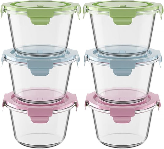 16oz Glass Meal Prep Containers with Lids, Airtight 2 Cup Glass Food Storage Containers Set, Heat-Resistant BPA-Free Container for Soup, Leftovers, Microwave, Oven, Dishwasher & Freezer Safe (6 Packs)