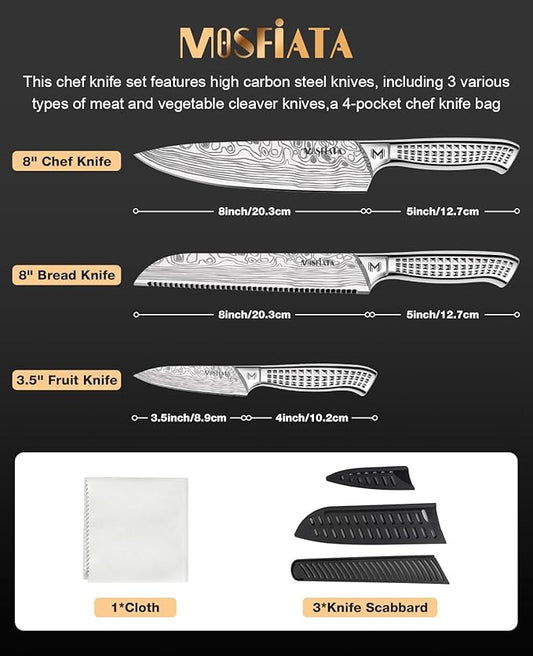 MOSFiATA 6pcs knife set,Japanese Stainless Steel Knife Sets for Kitchen with Oxford cloth storage bag Dishwasher Safe, For Outdoor