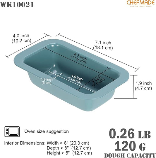 CHEFMADE Mini Bread Loaf Pan, 4.7" x 3" Nonstick Meatloaf Pan, Bakeware for Oven Baking,Homemade Bread (Green)