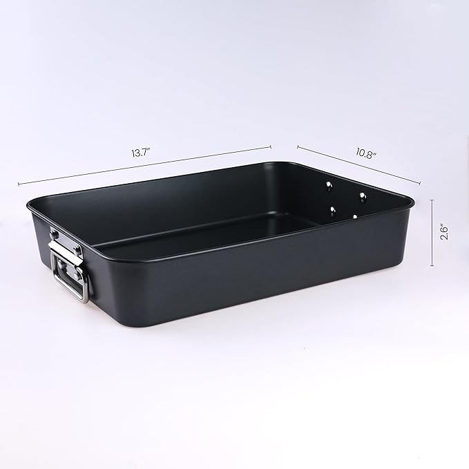 Baking Sheet Pan, Cookie Sheets for Oven Cooking, Warp Resistant Nonstick Cake Pan with Handle, Large Sheet Pans for Roasting 13.7 * 10.8 * 2.6in Black