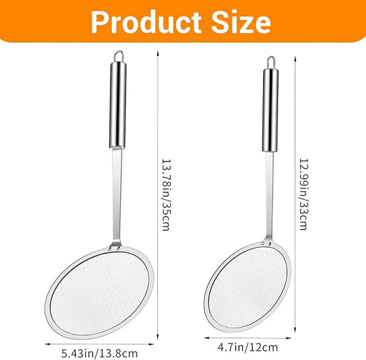2 Pcs Stainless Steel Strainers Fine Mesh Colander with Handle 2025 Upgrade Extra Fine Mesh Strainers for Cooking Skimmer Spoon Filte Grease Foam Oil Filter Food Strainer Kitchen Gadgets (Small+Large)