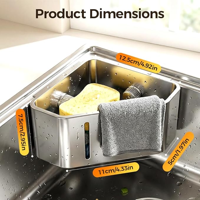Sponge Holder for Kitchen Sink,2026 Sink Caddy Organizer with Suction Cups,Rustproof Kitchen Storage Rack for Sponge,Soap,Stopper,Brush (2, Triangle)