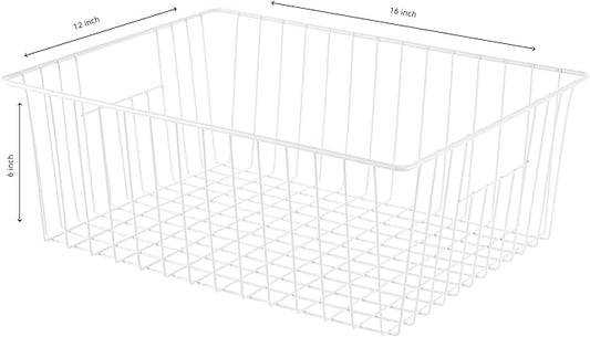 Upright Freezer Organizer Bins, Freezer Baskets for 16, 17, 21 cu.ft Standup Freezer, Wire Storage Baskets with Built-in Handles for Frozen Foods, Snacks, Vegetables, Fruits and More, Set of 4 , White