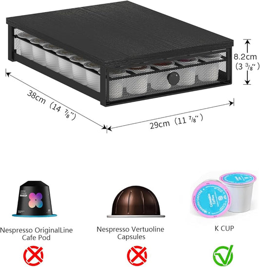 Coffee Pod Holder Counter Coffee Vertuo Capsules Storage Organizer with Sliding Drawer Compatible For 35 K-Cup Pods No Assembly Needed Black