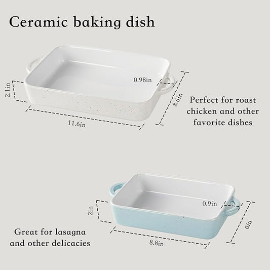 Family of chefs casserole dishes set for oven, 2Pcs rectangular baking dish, Durable Lasagna & cake for kitchen, Non-stick ceramics bakeware with handle, Microwave & Dishwasher safe.