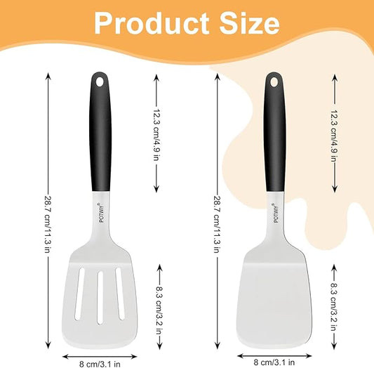 2 Pcs Stainless Steel Spatula Set, 11.3 x 3.1In Metal Spatulas for Kitchen Use, Cast Iron Skillet Cooking, Solid and Slotted Turner with Heat Resistant Handle, Flipper for Steak, Eggs, Burgers