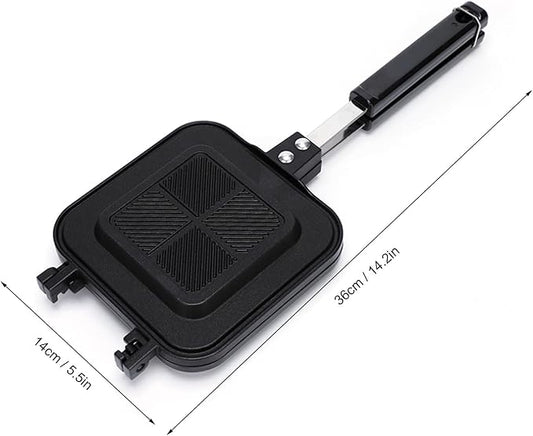 Hot Sandwich Panini Maker with Handle, NonStick Double Sided Frying Pan Grilled Sandwich Maker, Stovetop Toasted Sandwich Press for Home, Kitchen, Breakfast
