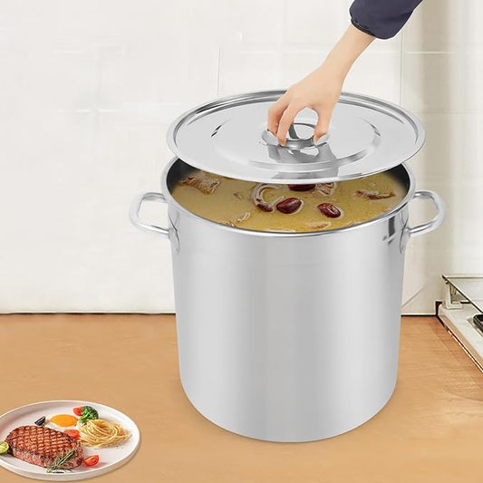 Stainless Steel Stock Pot w/Lid, Commercial Soup Cookware for Home/Restaurant/Hotels, for Stew/Simmering/Soup, Universal Stove Compatible (33L/34.8Qt.)