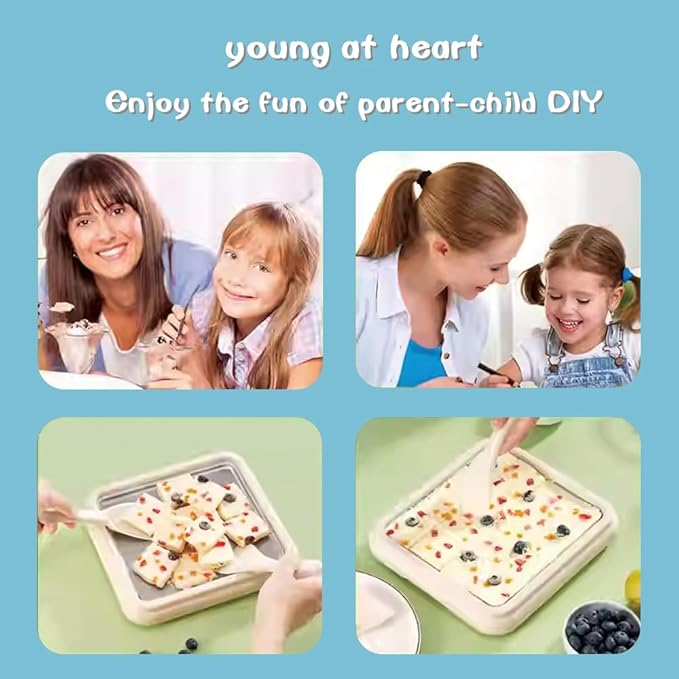 Rolled Ice Cream Tray, Ice Cream Maker for Kids, DIY Homemade Rolled Ice Cream Tray, Instant Freeze Plate with 2 Scrapers, Suitable for Family, School, Party, DIY Dessert Making. (White) (Green)