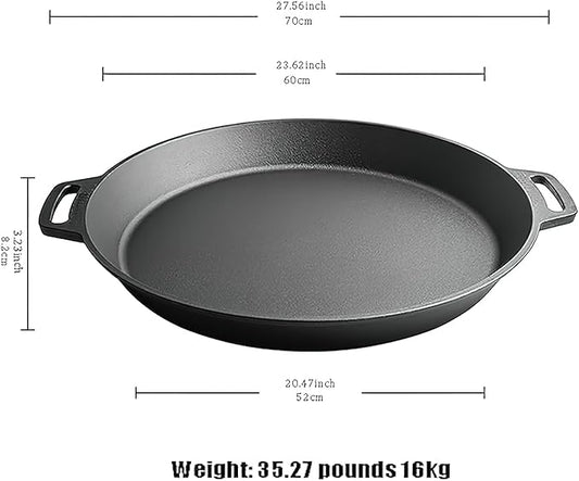 LI-GELISI 24-inch cast iron frying pan with dual auxiliary handles, nitrogen-treated for rust resistance, suitable for stoves/grills/campfires, heavy-duty outdoor cooking pan