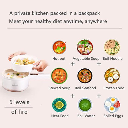 Drizzle Electric Hot Pot Cooker Steamer 1.8L Multifunctional Nonstick Pan Dormitory Office Portable Ramen Cooker Steamer Boil Dry Protection Suitable For Noodles Steak Cooker Eggs StirFrying