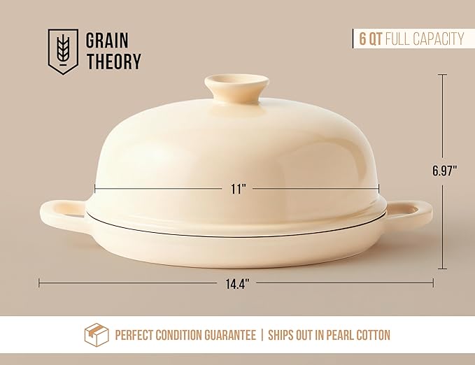 Kook Bread Oven, with Lid and Handles, Enameled Cast Iron Pan and Ceramic Lid, For Baking, Cooking, Roasting and more, Ivory