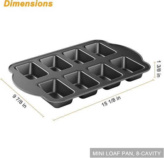 Tiawudi 1 Piece Non-Stick Mini Loaf Pan, Carbon Steel Baking Bread Pan, 8-Cavity